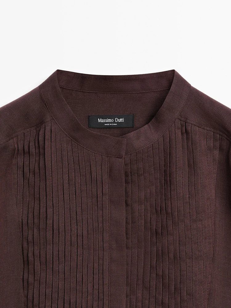 Flowing ramie blend shirt with pintucks