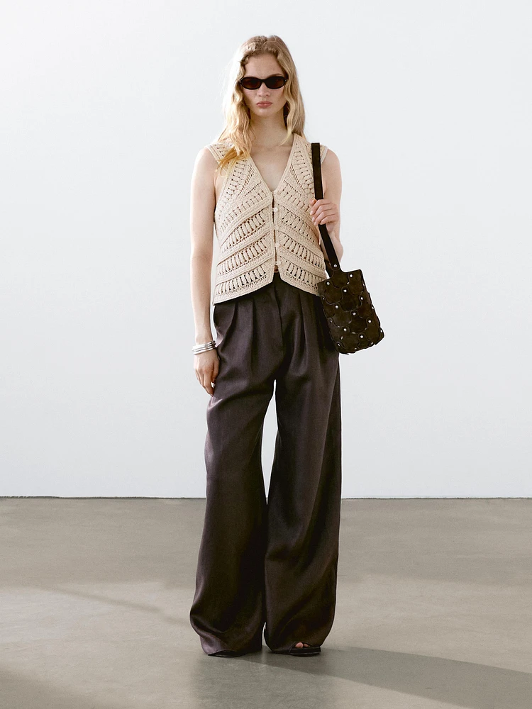 Embellished crochet knit vest