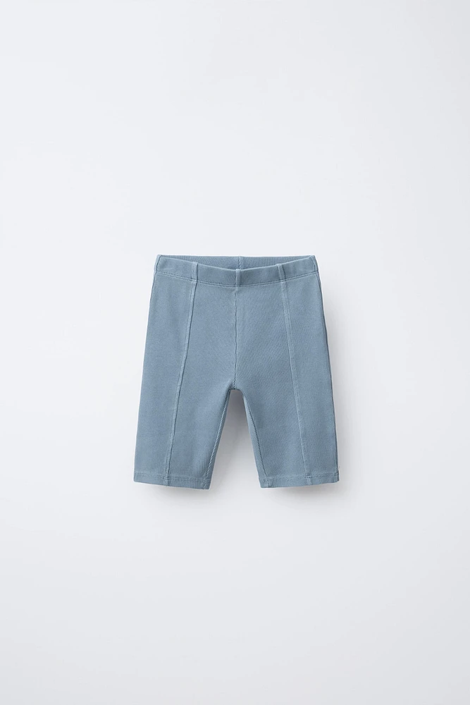 WASHED EFFECT RIBBED BIKE SHORTS