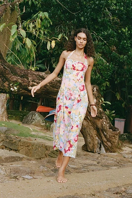 PRINTED LINEN MIDI DRESS