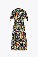 FLORAL PRINT POPLIN MIDI DRESS