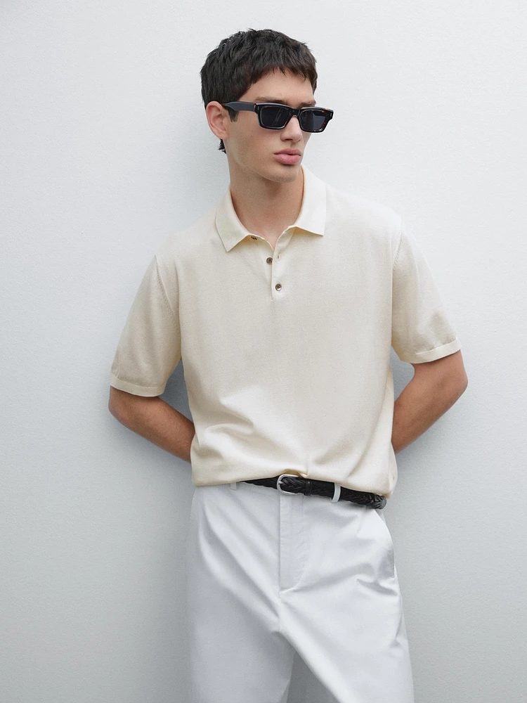 Short sleeve cotton knit polo shirt