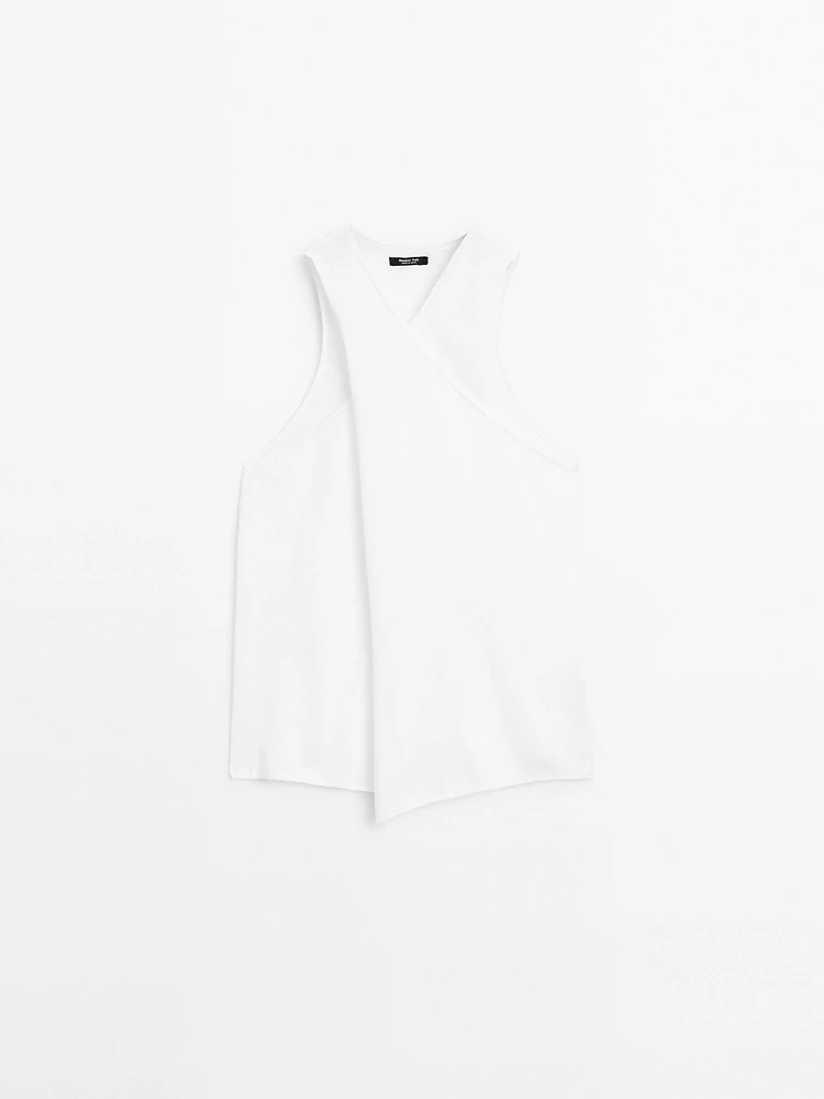 Top en maille de coton à encolure américaine croisée