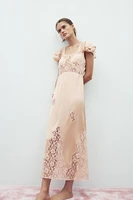 SATIN EMBROIDERED MIDI DRESS