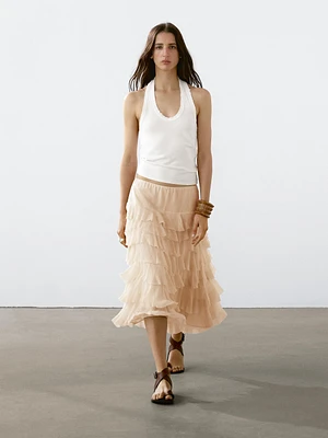 Slim fit frayed halter top