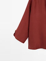 Blouse à col en V 100 % lin
