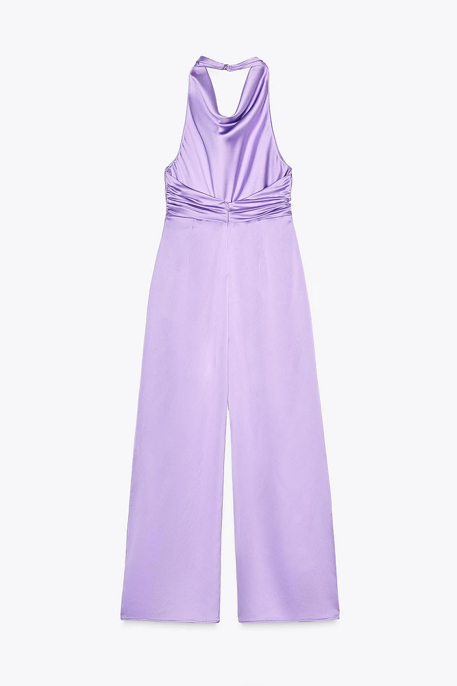 SATIN EFFECT HALTER JUMPSUIT