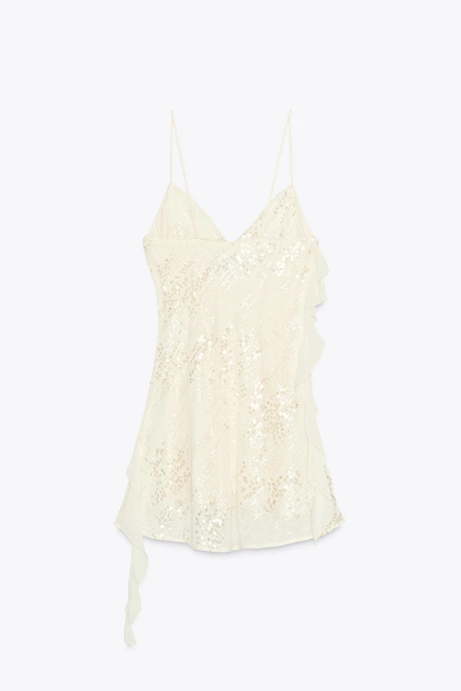 SEQUIN RUFFLE MINI DRESS