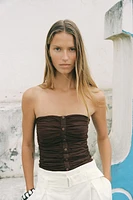 LINEN RUCHED BUSTIER TOP