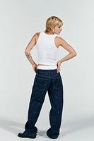 MID WAIST TRF WIDE LEG RHINESTONE HEART JEANS