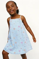 EMBROIDERED FLORAL DENIM DRESS