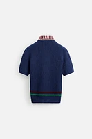 CONTRAST TEXTURED KNIT POLO SHIRT