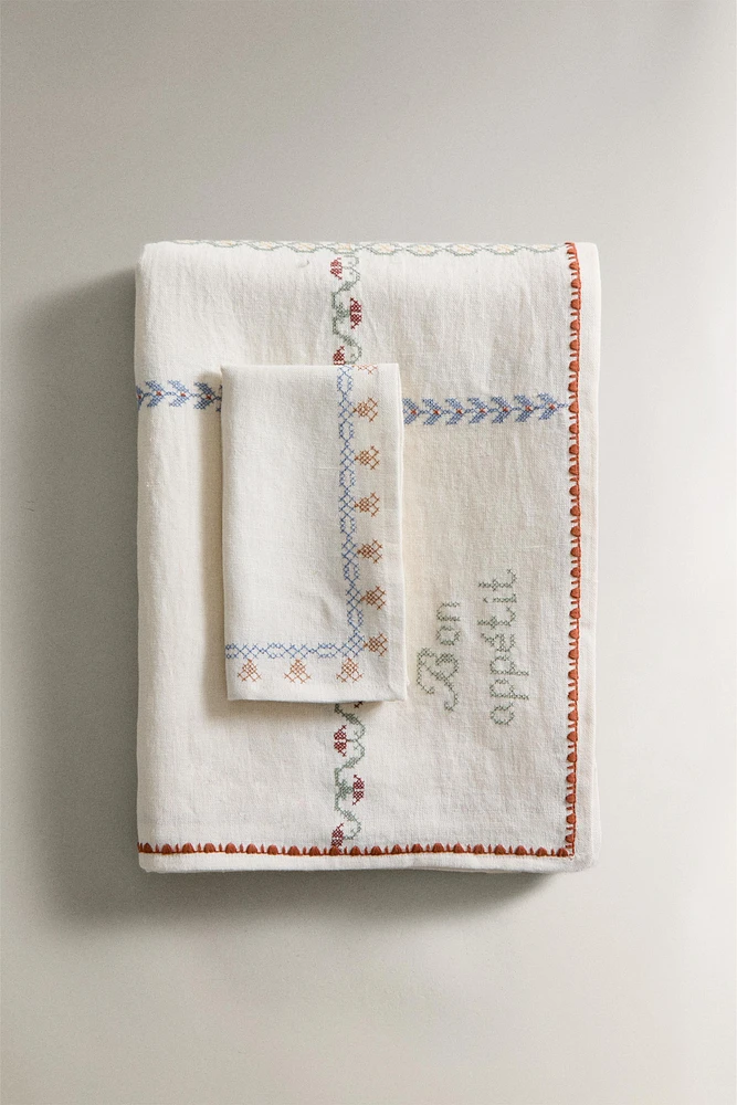 CROSS STITCH LINEN TABLECLOTH