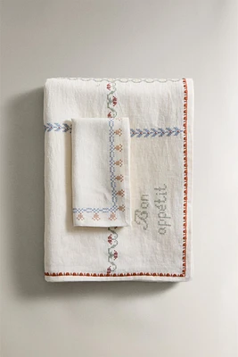 CROSS STITCH LINEN TABLECLOTH