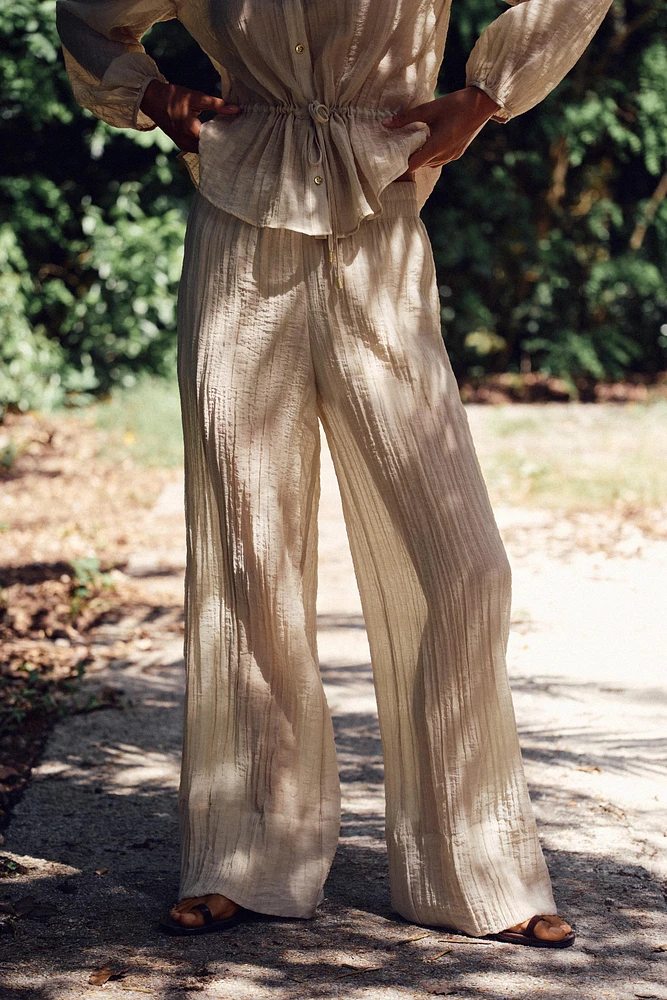 PANTALON LARGE SEMI-TRANSPARENT EFFET FROISSÉ