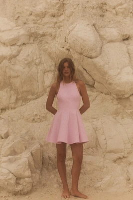 SHORT HALTER GODET DRESS