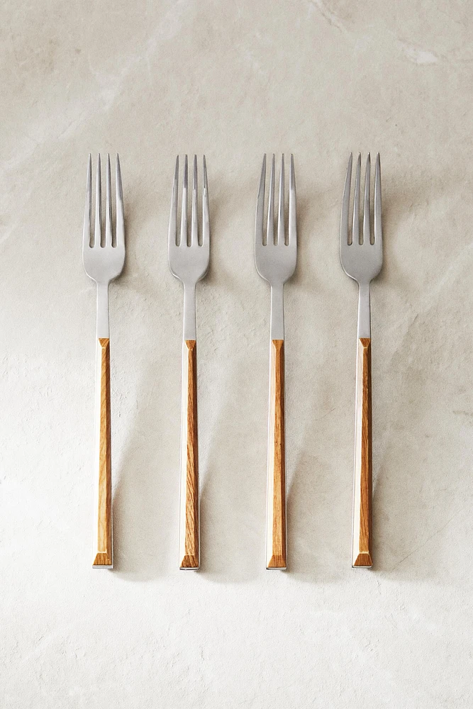 SET OF FORKS WITH WOOD-DESIGN HANDLES (SET OF 4)