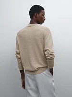 Pull polo en maille chinée de lin mélangé