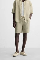 STRIPED LINEN VISCOSE SHORTS