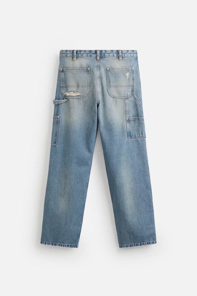 STRAIGHT FIT RIPPED CARPENTER JEANS