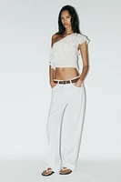 ASYMMETRIC RUFFLED GAUZE TOP