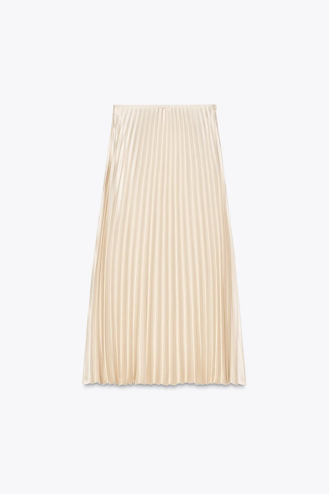 PLEATED SATIN MIDI SKIRT