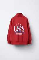 EMBOSSED PRINT ZIP UP SWEATSHIRT