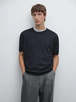 T-shirt en maille de laine mélangée à manches courtes