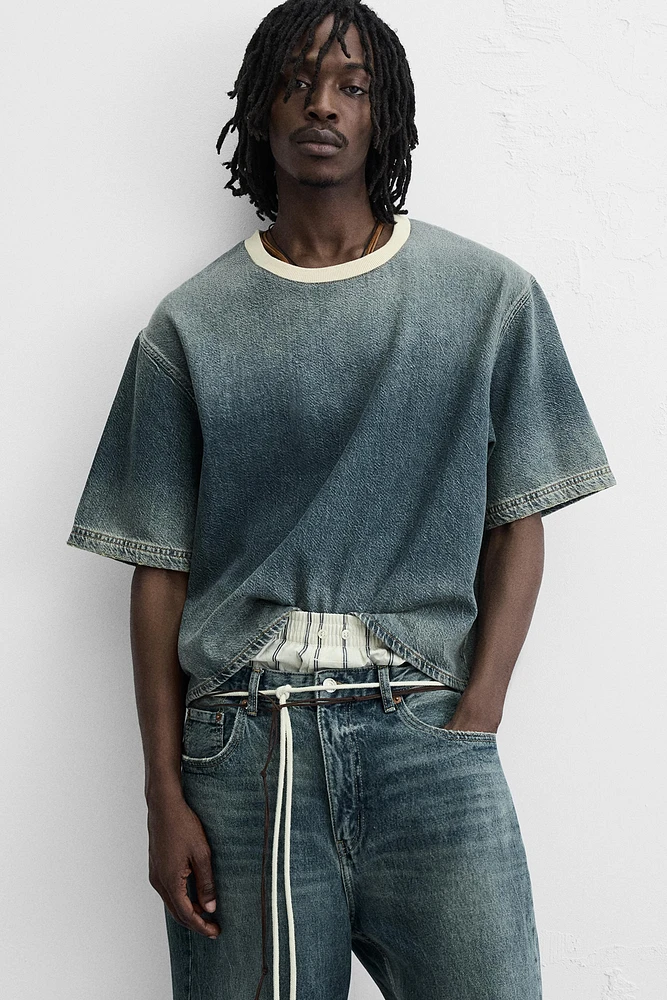 CROPPED FIT DENIM T-SHIRT