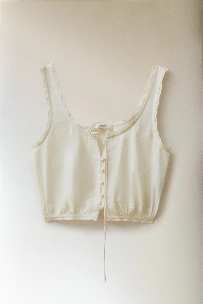 TOP COTON DENTELLE ET FRONCÉ