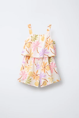 PALM TREE PRINT SHORT JUMPSUIT