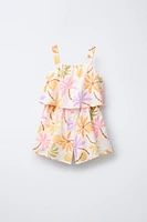 PALM TREE PRINT SHORT JUMPSUIT