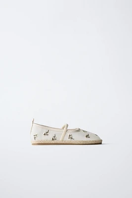 EMBROIDERED JUTE BALLET FLATS