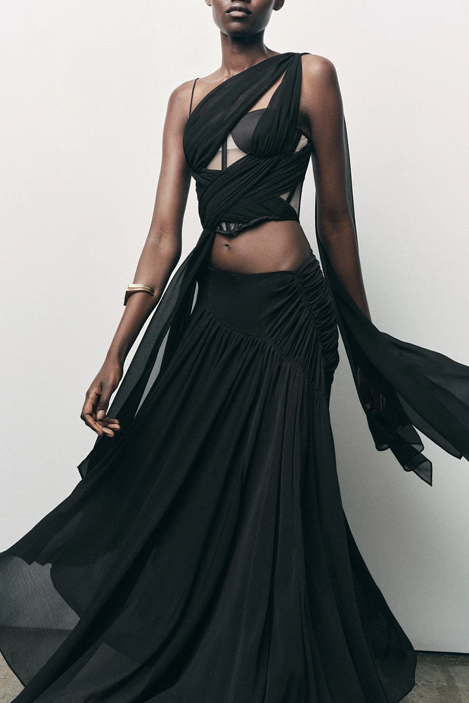 JUPE MIDI GEORGETTE DRAPÉE