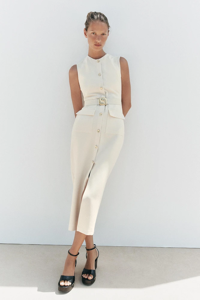 ROBE MIDI EN CRÊPE AVEC CEINTURE