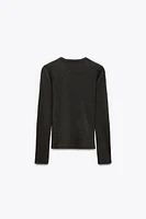 T-SHIRT RIB EFFET DÉLAVÉ MANCHES LONGUES