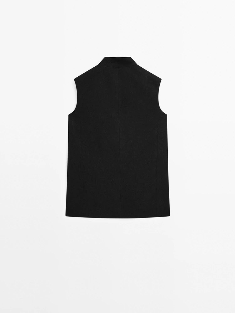 Linen blend high neck waistcoat