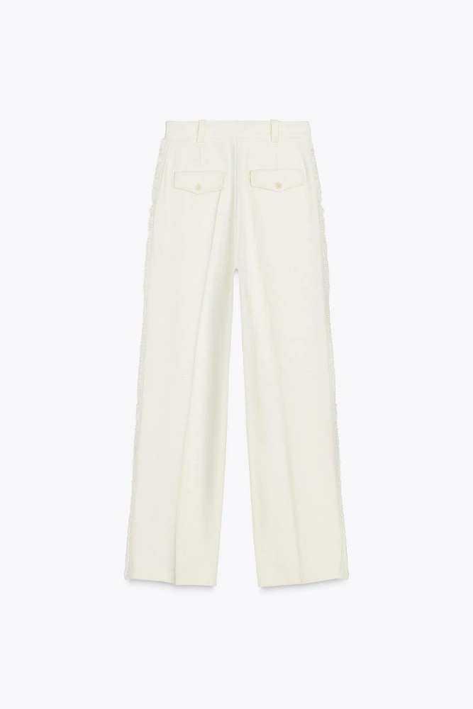 STRAIGHT LEG PANTS WITH FRAYED SIDE STRIPE