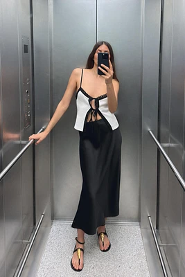 SATIN MIDI SKIRT