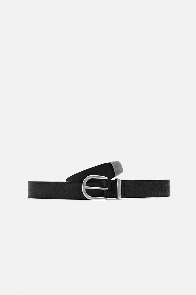 WASHED EFFECT LEATHER BELT