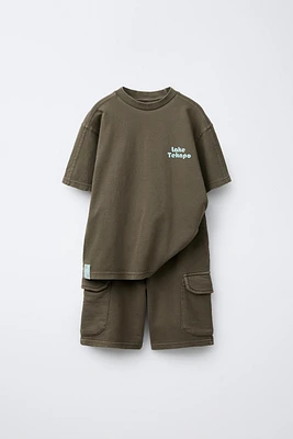 TEXT T-SHIRT AND CARGO SHORTS SET