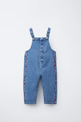 EMBROIDERED LONG DENIM OVERALLS