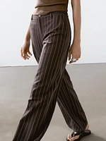 Low-rise wide-leg striped trousers