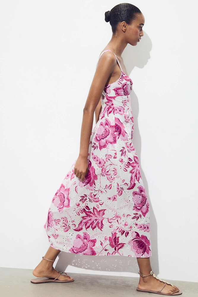 PRINTED DRESS WITH OPENWORK EMBROIDERY