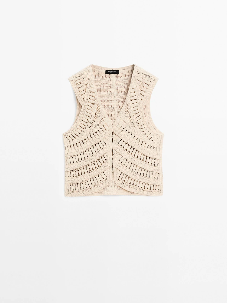 Embellished crochet knit vest