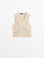 Embellished crochet knit vest