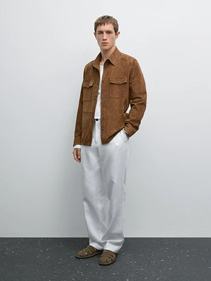 Chemise légère en cuir finition daim