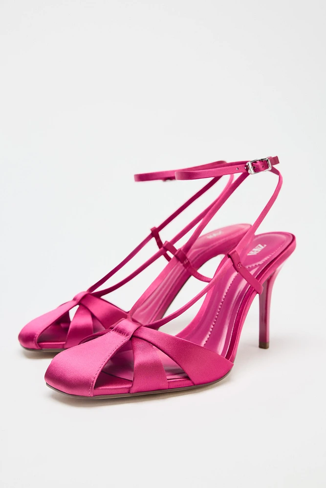 SATIN EFFECT HEELED SANDALS