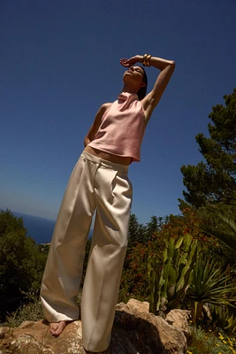 SATIN EFFECT WIDE LEG PANTS
