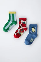 THREE-PACK OF TOMATO AND STRIPE PRINT SOCKS